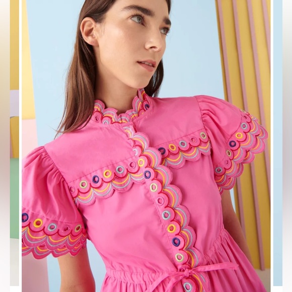 ❗️FINAL❗️NWT CeliaB Marilla Pink Dress Scalloped Eyelet Detail XL - Picture 2 of 16